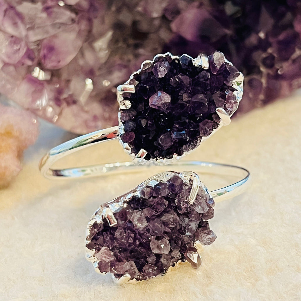Bratara reglabila suflata cu argint ametist druzy Brazilia model 3, pietre semipretioase, DRUZY.RO 4