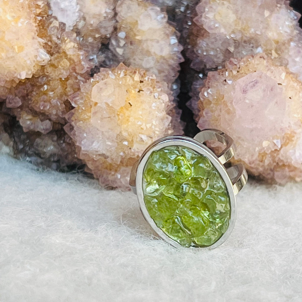 Inel reglabil peridot Abundance 2cm, druzy.ro, cristale 2
