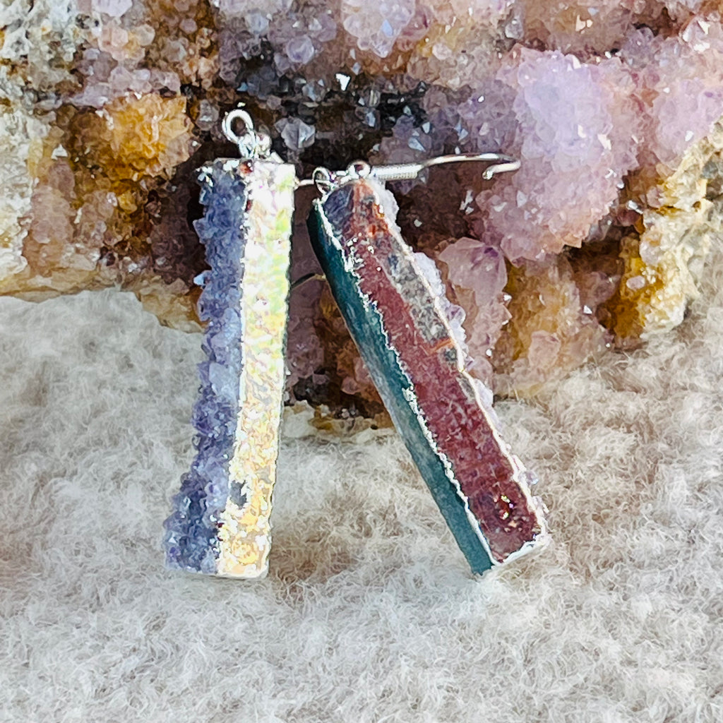 Cercei felii agat druzy placati cu argint din Brazilia model 2, druzy.ro, cristale 2