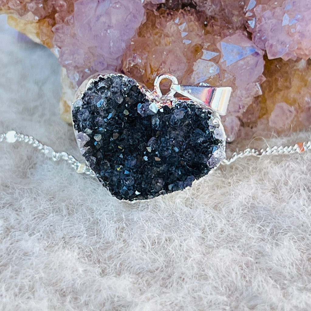 Pandantiv inima agat druzy placat cu argint din Brazilia model 5, druzy.ro, cristale 1