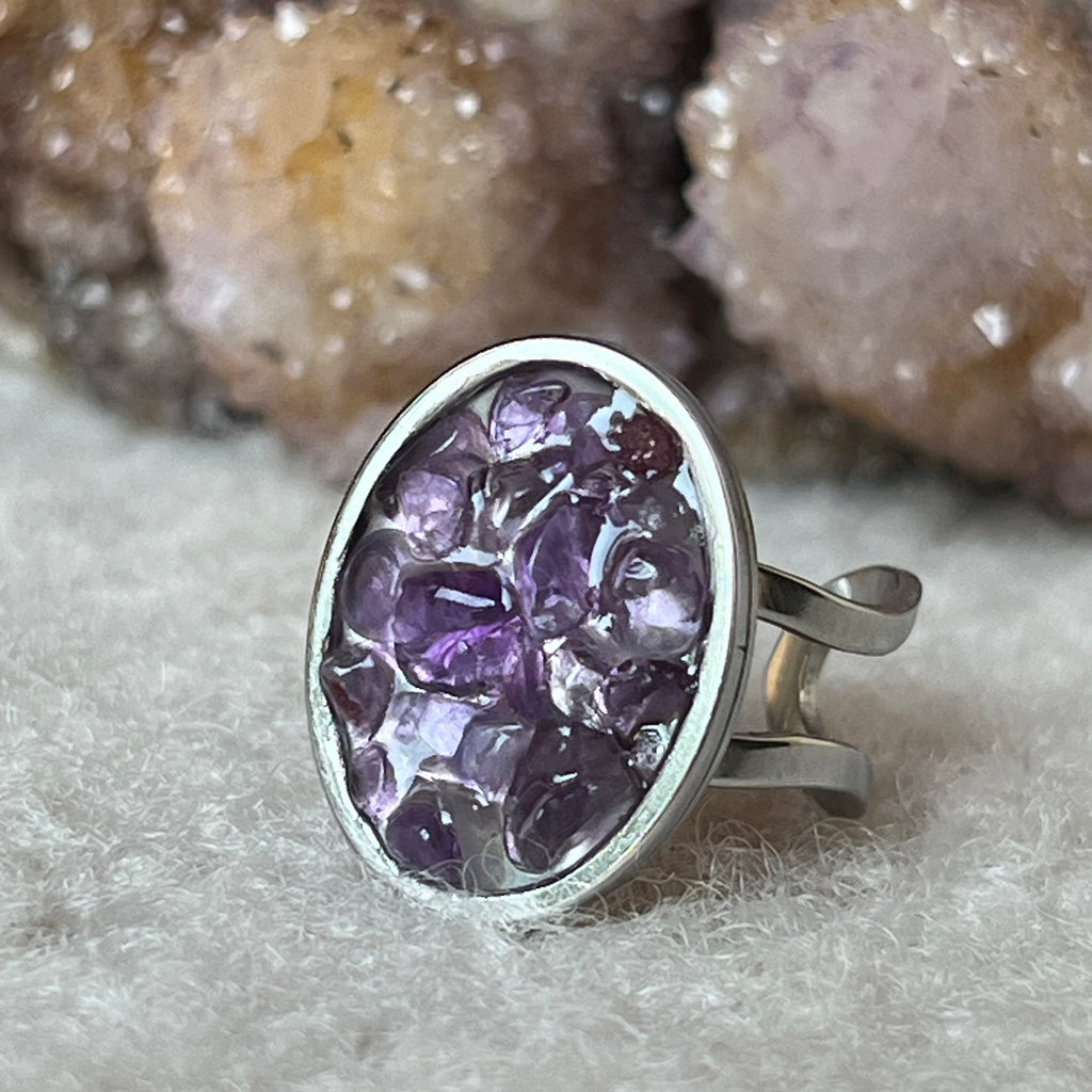Inel reglabil ametist Abundance, druzy.ro, cristale 3