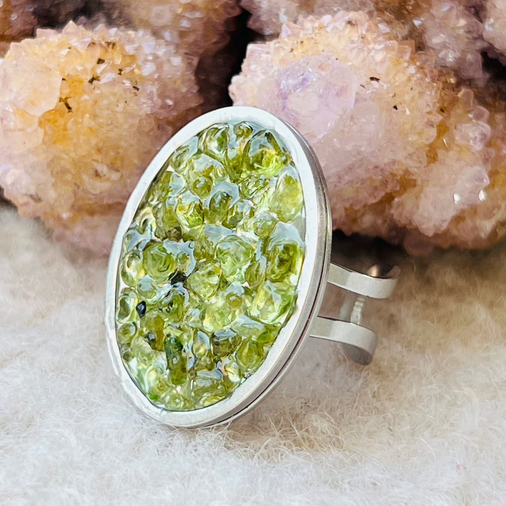Inel reglabil peridot Abundance, druzy.ro, cristale 1