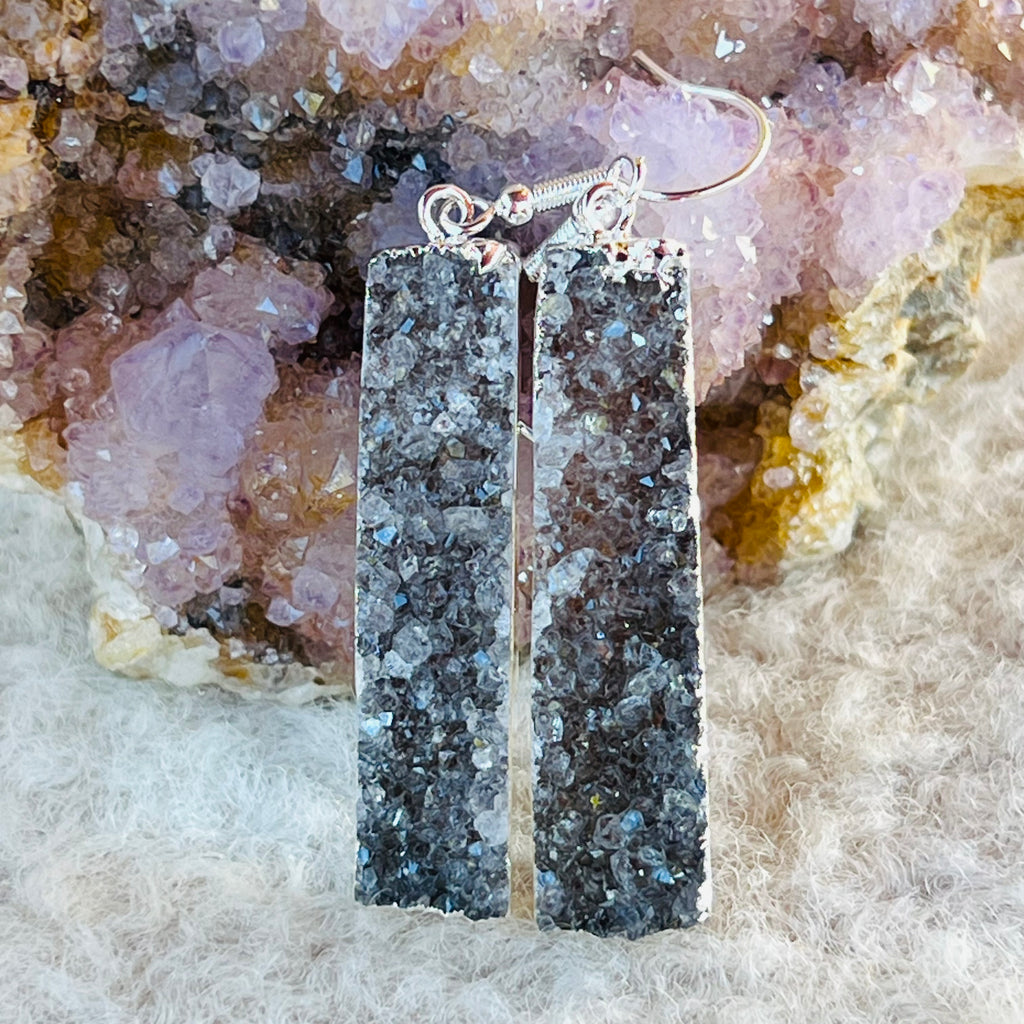 Cercei felii agat druzy placati cu argint din Brazilia model 1, druzy.ro, cristale 1