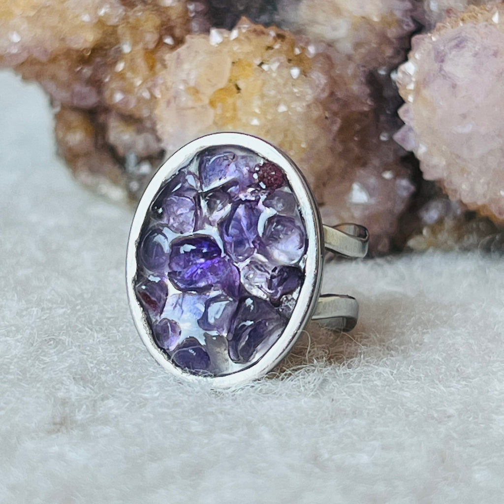 Inel reglabil ametist Abundance, druzy.ro, cristale 2