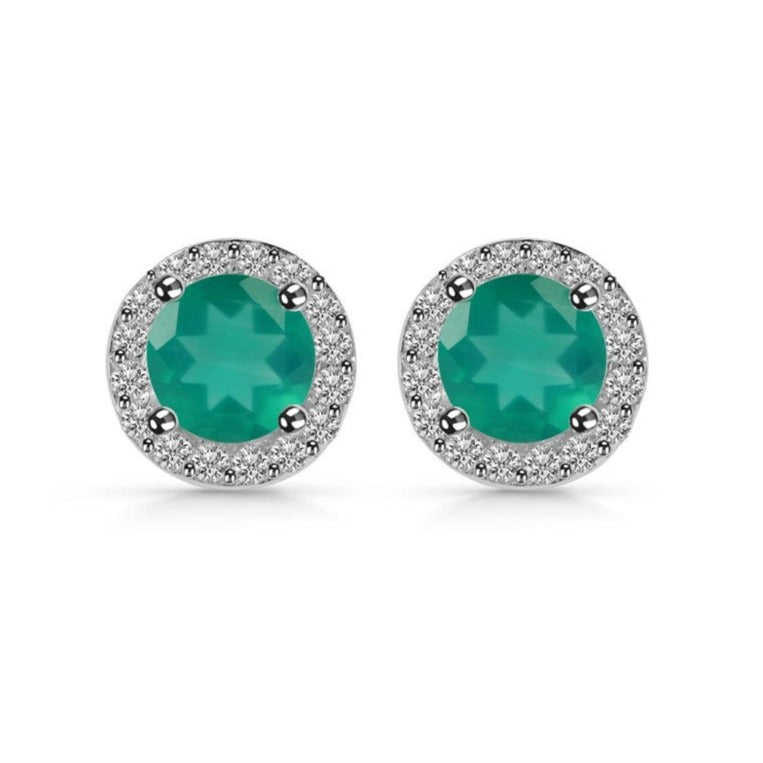 Cercei stud onix verde, topaz alb 8 mm model 2, druzy.ro, pietre semipretioase 2