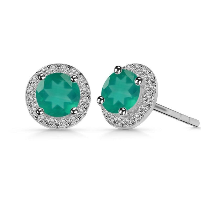 Cercei stud onix verde, topaz alb 8 mm model 2, druzy.ro, pietre semipretioase 3