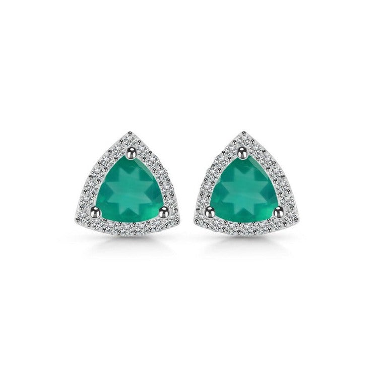 Cercei stud onix verde, topaz alb Trillion, druzy.ro, pietre semipretioase 3