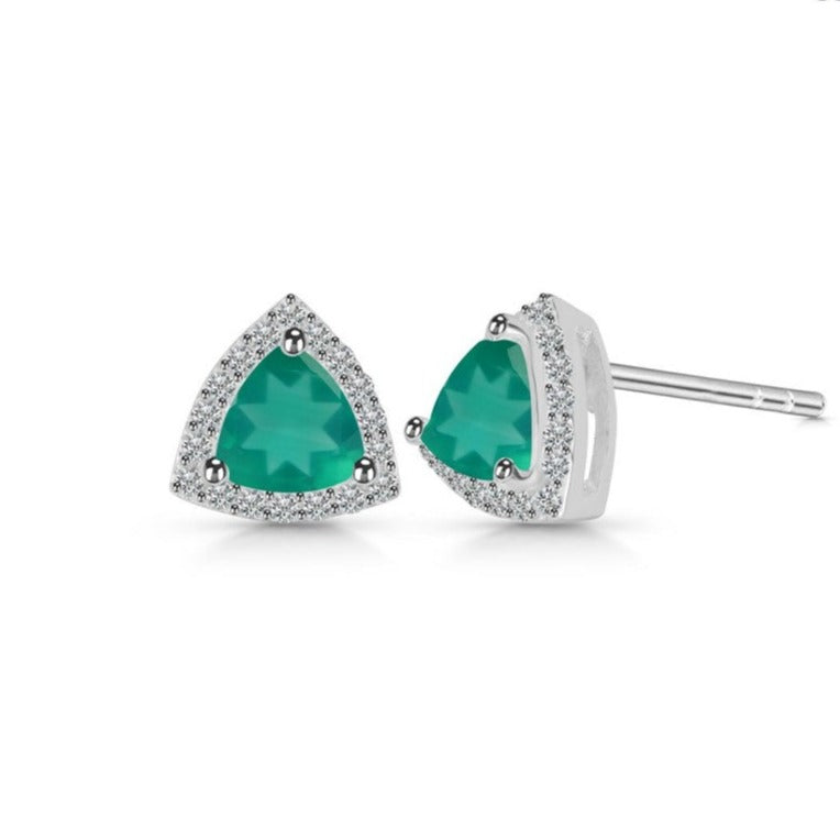 Cercei stud onix verde, topaz alb Trillion, druzy.ro, pietre semipretioase 2