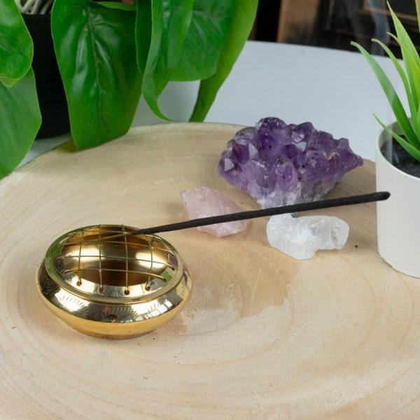 Suport ardere betisoare parfumate auriu India, druzy.ro, cristale 3