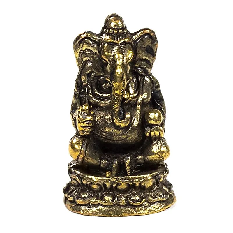 Statuetă Feng Shui mini Ganesh din alamă – zeul înțelepciunii și al norocului, 3 cm, pietre semipretioase - druzy.ro 1 