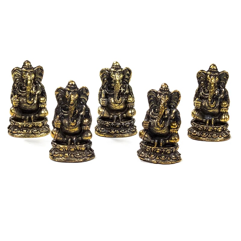 Statuetă Feng Shui mini Ganesh din alamă – zeul înțelepciunii și al norocului, 3 cm, pietre semipretioase - druzy.ro 2 