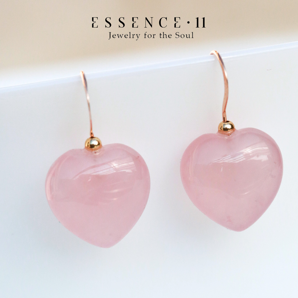 Cercei cuarț roz, aur filat - Hearts Pink, pietre semipretioase - druzy.ro 6 