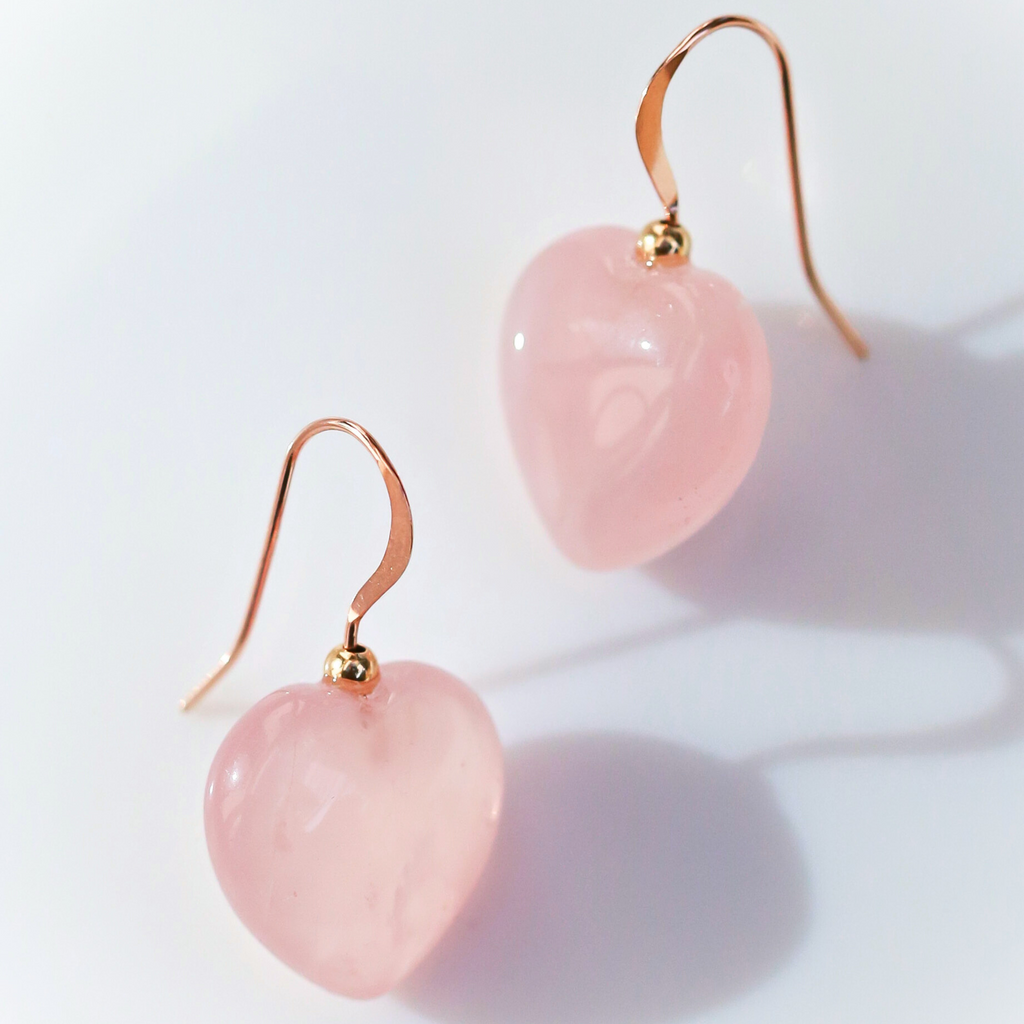 Cercei cuarț roz, aur filat - Hearts Pink, pietre semipretioase - druzy.ro 7 