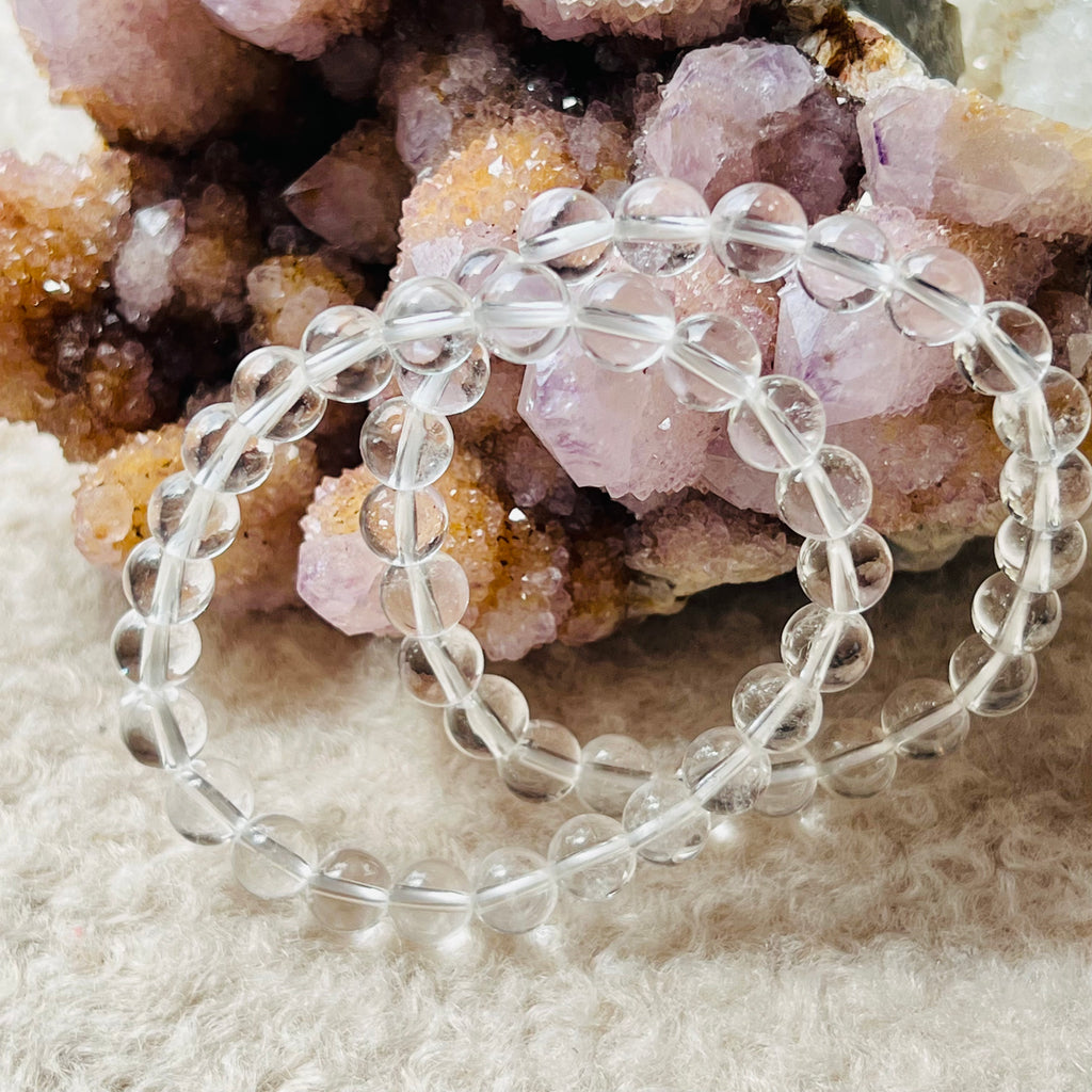 Bratara cuart de stanca/cristal incolor 8 mm, pietre semipretioase, DRUZY.RO 1