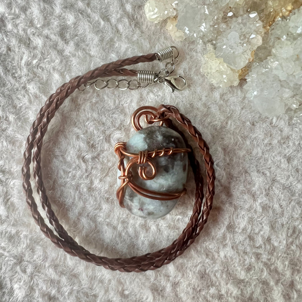 Colier pandantiv rubelit in cupru/artistic wire, druzy.ro, cristale 5