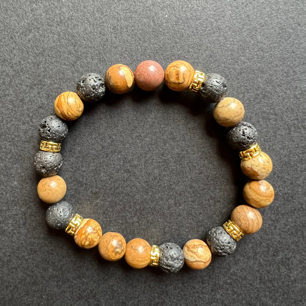 Bratara jasper cu "lava stones" m2 8mm, pietre semipretioase, DRUZY.RO 1