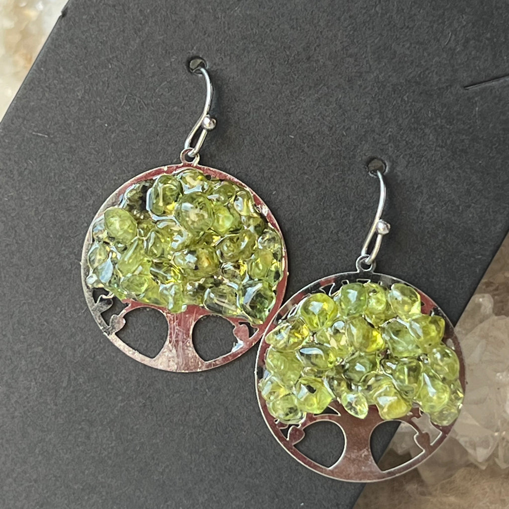 Cercei peridot Tree of Life, druzy.ro, cristale 1