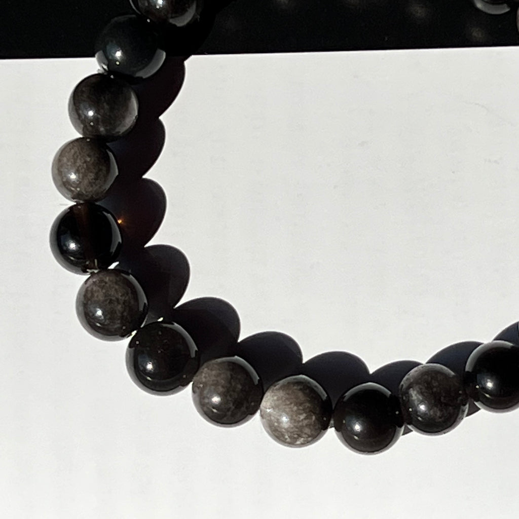 Bratara obsidian argintiu curcubeu 8 mm, pietre semipretioase, DRUZY.RO 3