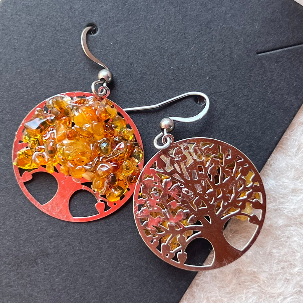 Cercei chihlimbar Tree of Life, druzy.ro, cristale 2