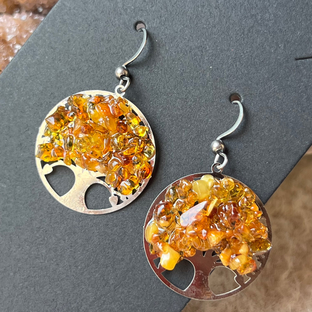 Cercei chihlimbar Tree of Life, druzy.ro, cristale 1