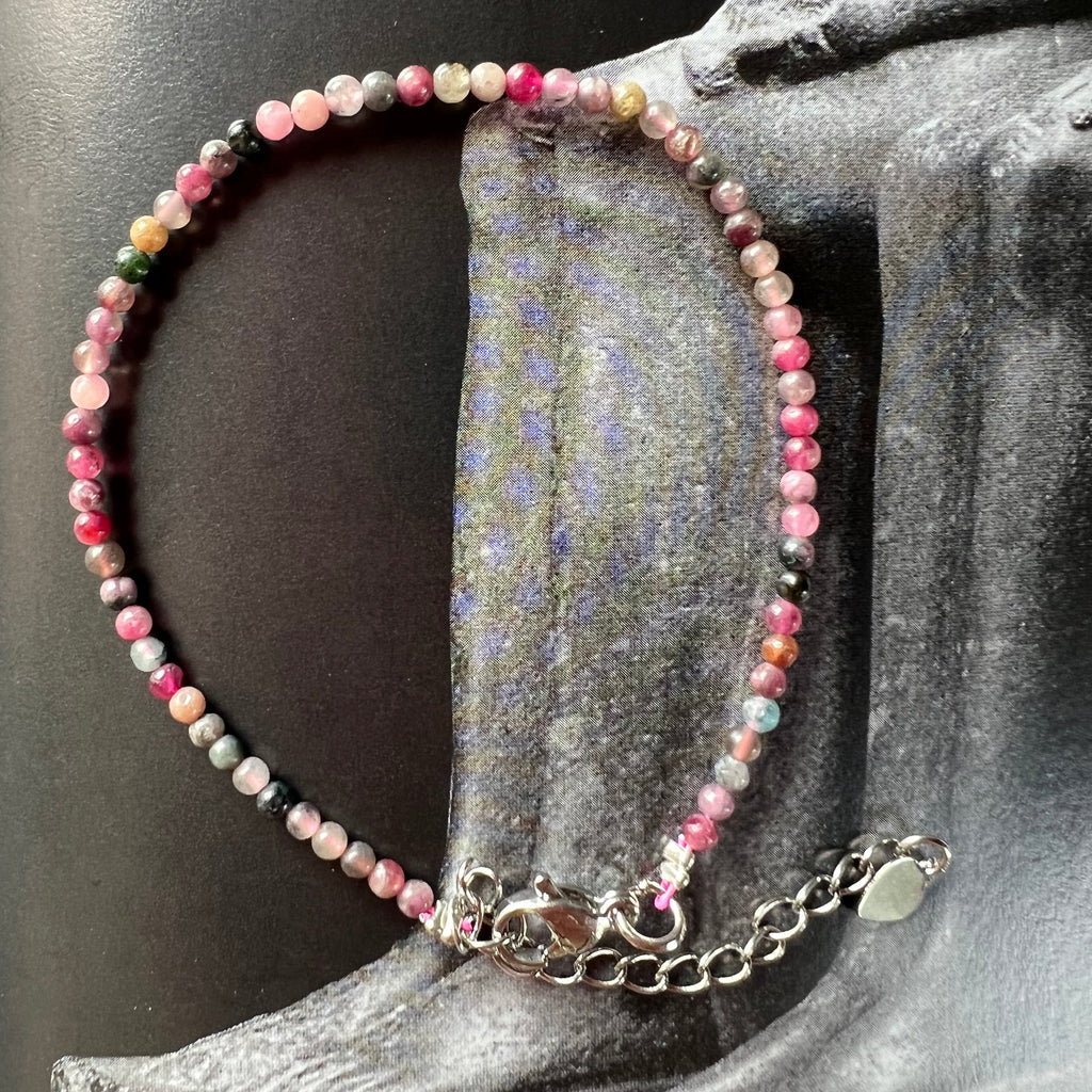 Bratara trumalina neagra & roz 2 mm reglabila, pietre semipretioase, DRUZY.RO 1