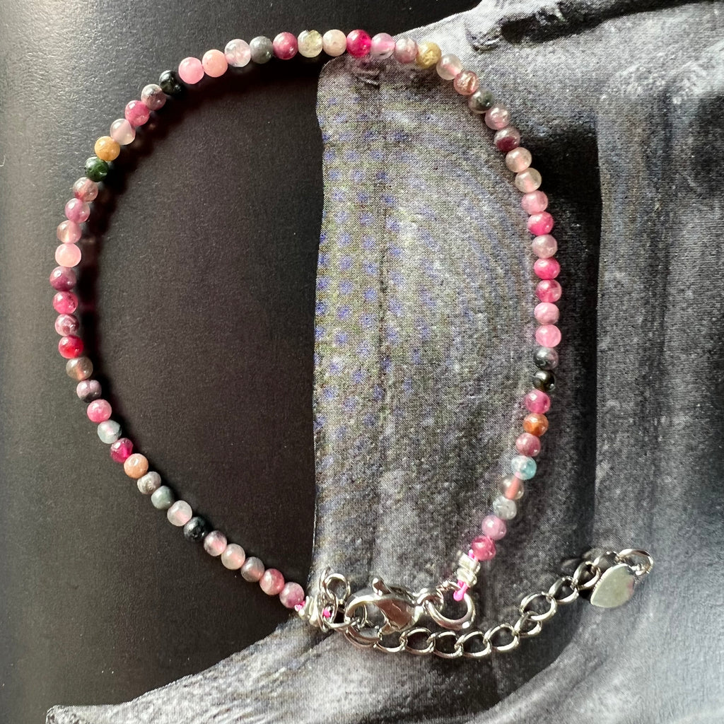 Bratara trumalina neagra & roz 2 mm reglabila, pietre semipretioase, DRUZY.RO 2