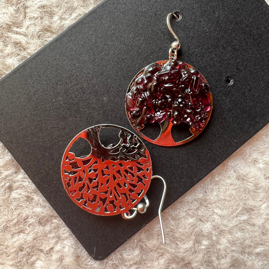 Cercei granat Tree of Life, druzy.ro, cristale 2
