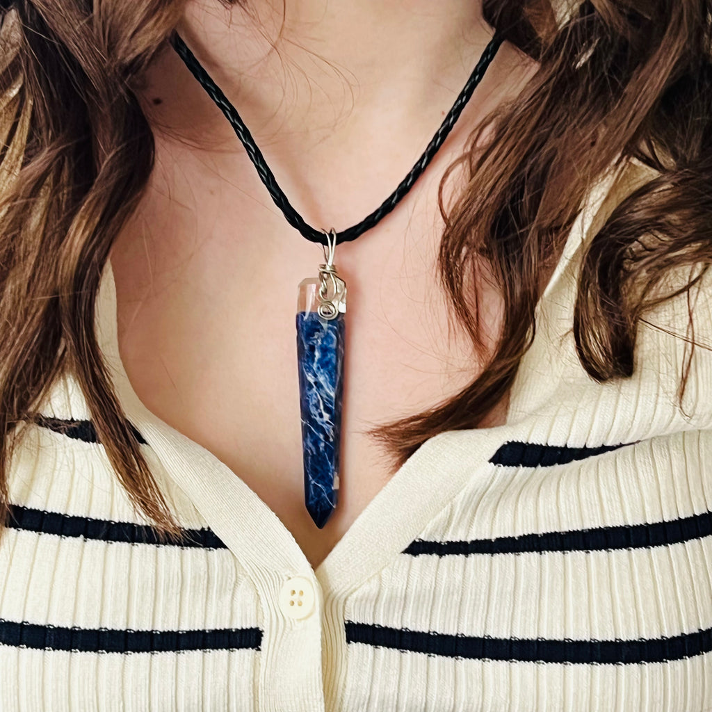 Colier pandantiv sodalit argint wire, druzy.ro, cristale 5