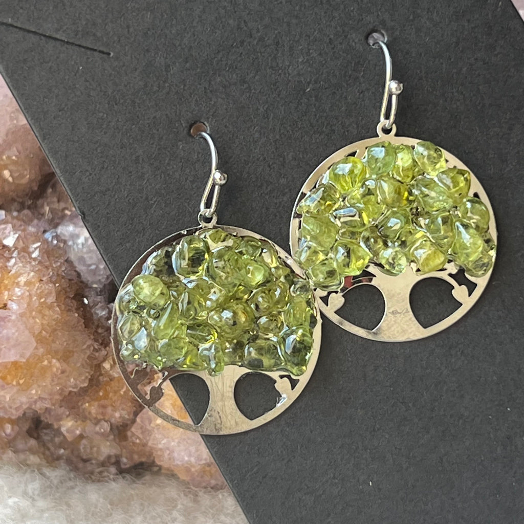 Cercei peridot Tree of Life, druzy.ro, cristale 2
