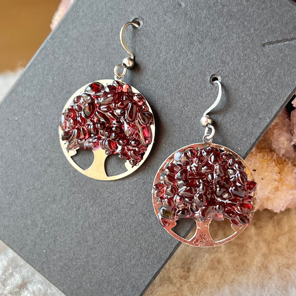 Cercei granat Tree of Life, druzy.ro, cristale 1