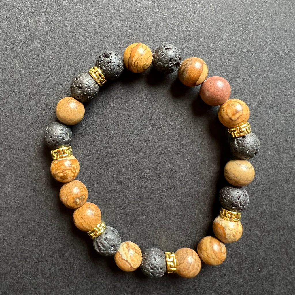 Bratara jasper cu "lava stones" m2 8mm, pietre semipretioase, DRUZY.RO 2