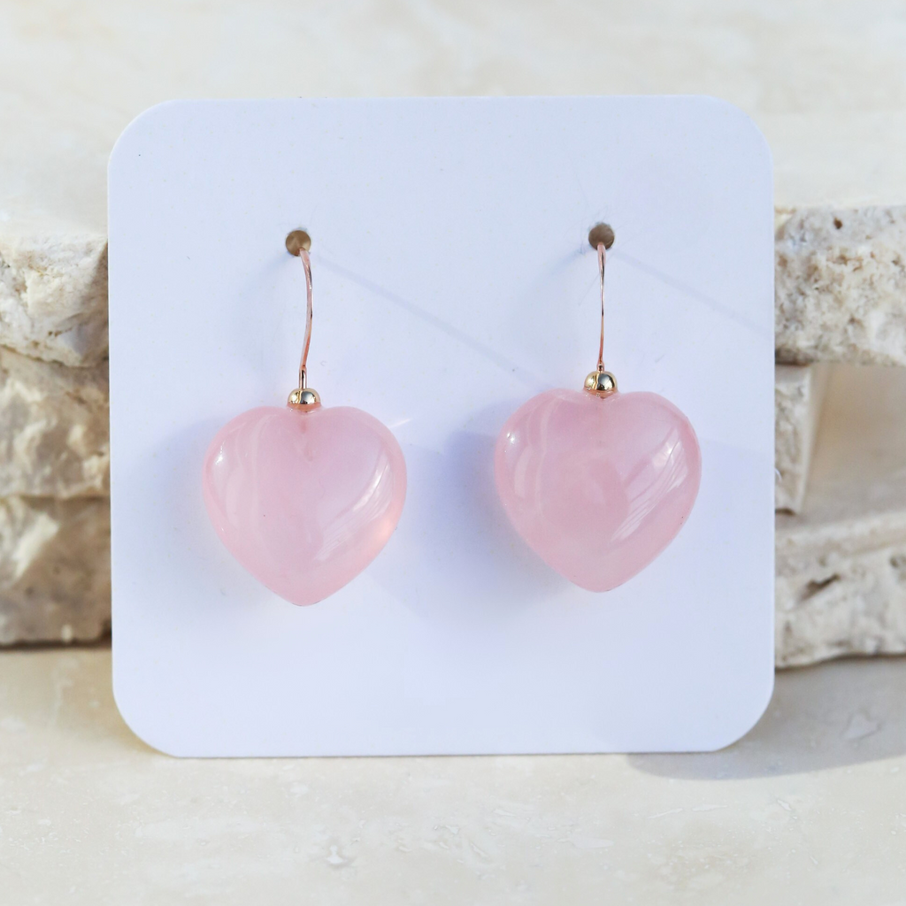 Cercei cuarț roz, aur filat - Hearts Pink, pietre semipretioase - druzy.ro 2 