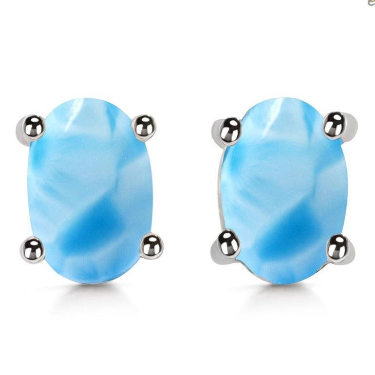 Cercei stud larimar argint 6 mm Oval, druzy.ro, pietre semipretioase 2