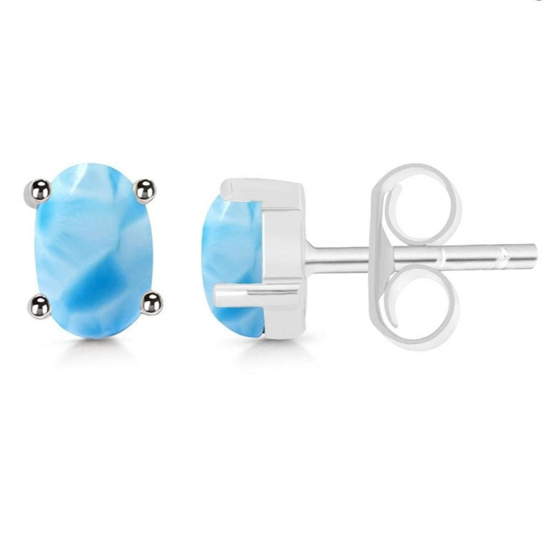 Cercei stud larimar argint 6 mm Oval, druzy.ro, pietre semipretioase 1