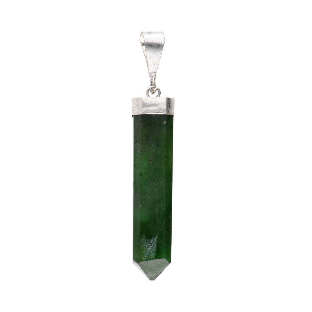 Pandantiv jad verde nefrit POINT din argint, pietre semipretioase - druzy.ro 1 