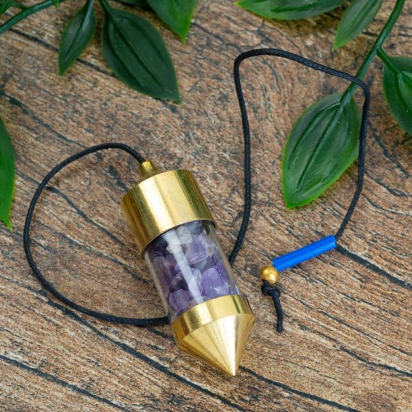Pendul metal auriu ametist chipsuri, druzy.ro, cristale 2