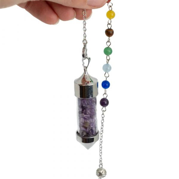Pendul metal argintiu ametist chipsuri, druzy.ro, cristale 1