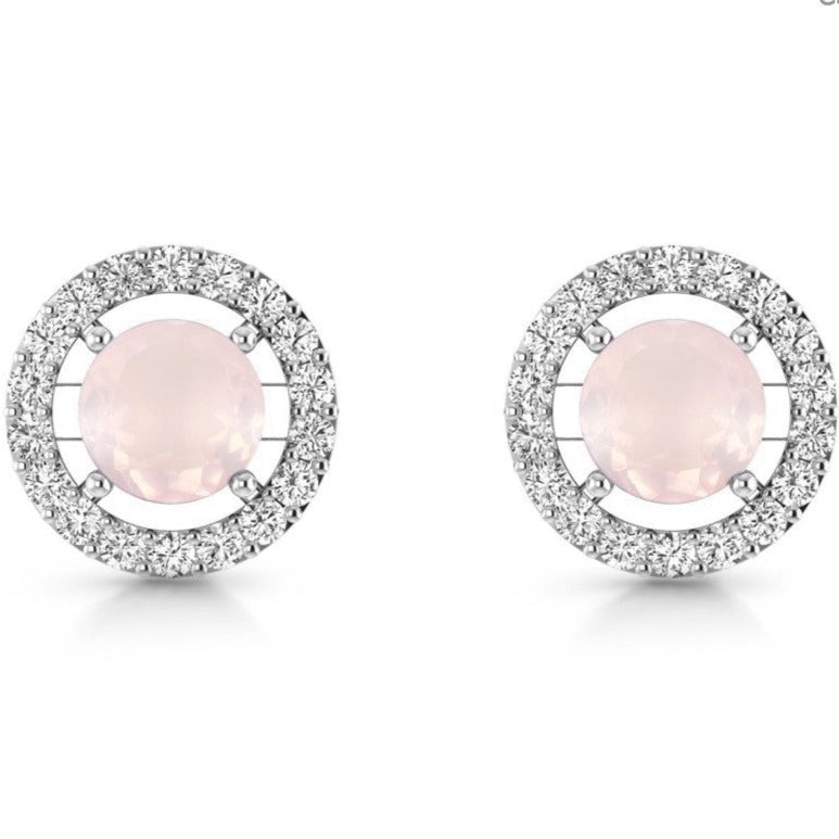 Cercei stud cuart roz, topaz din argint, druzy.ro, pietre semipretioase 2