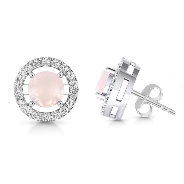 Cercei stud cuart roz, topaz din argint, druzy.ro, pietre semipretioase 3