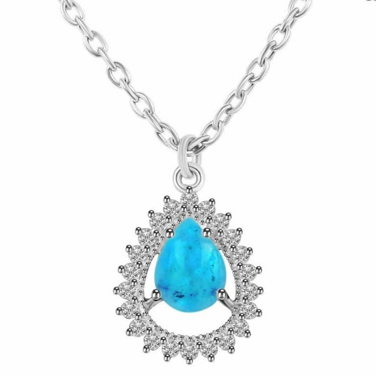 Colier turcoaz din argint, topaz alb Pear, druzy.ro, pietre semipretioase 1