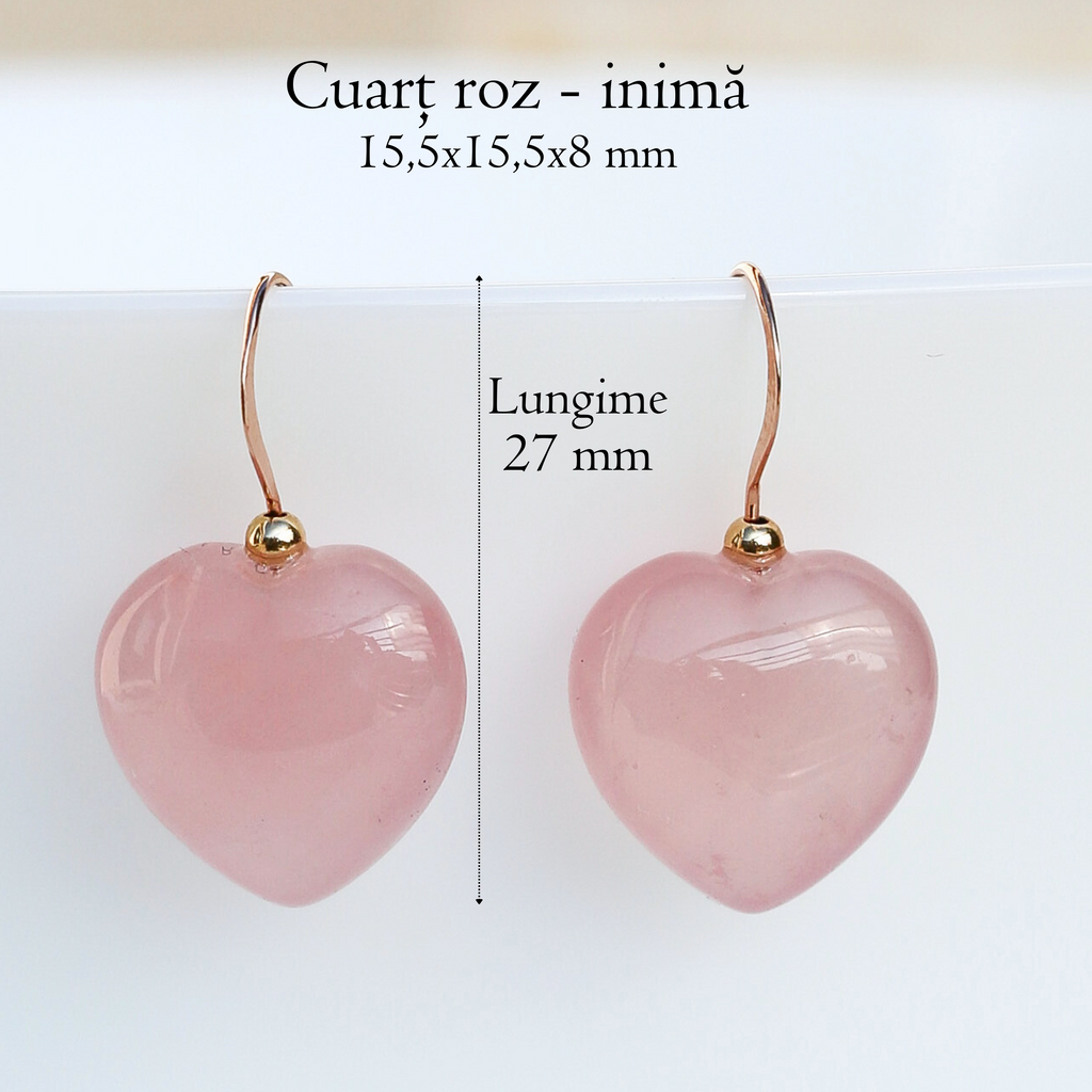 Cercei cuarț roz, aur filat - Hearts Pink, pietre semipretioase - druzy.ro 4 