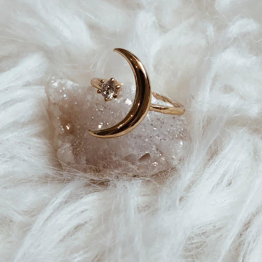 Inel Talking to the Moon  (placat cu aur), druzy.ro, cristale 3