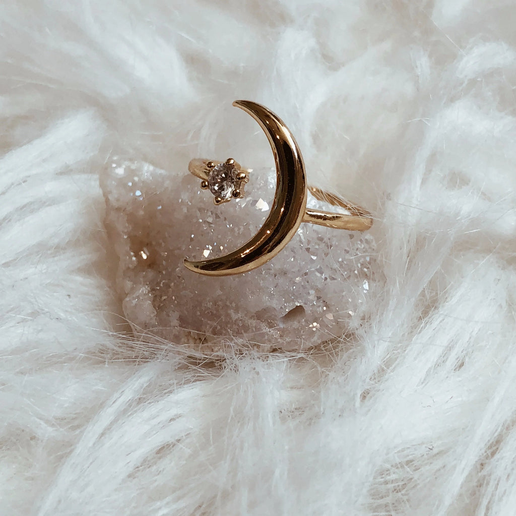 Inel Talking to the Moon  (placat cu aur), druzy.ro, cristale 1
