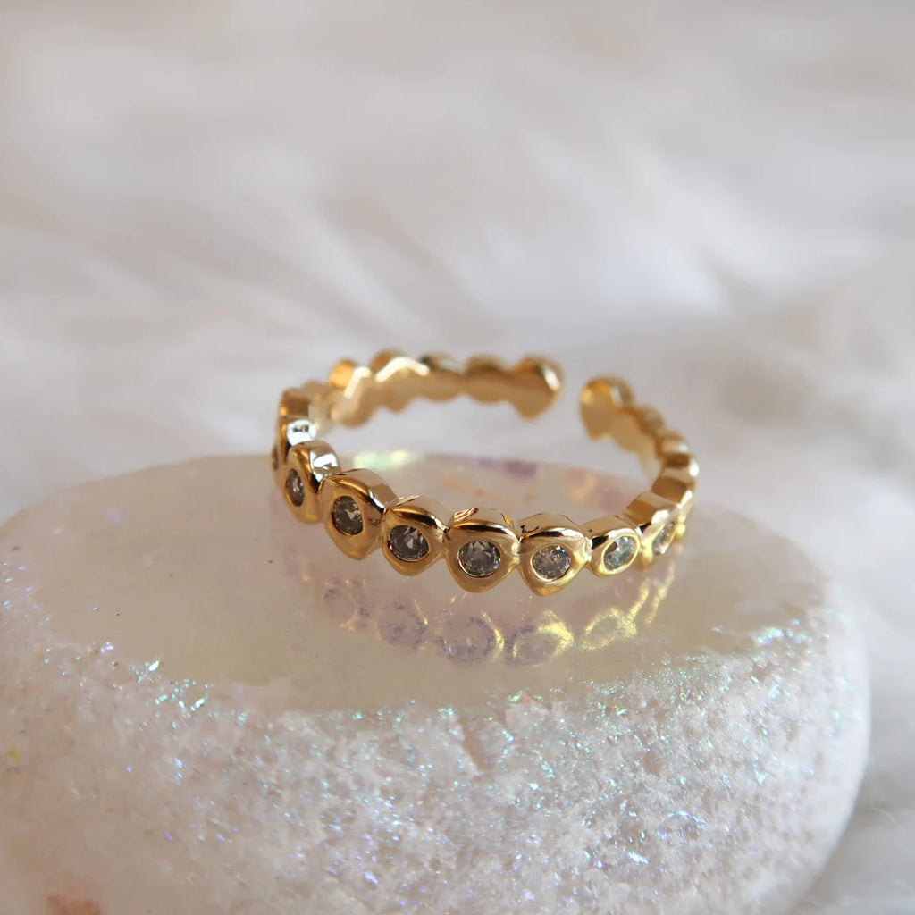 Inel reglabil Moon made me do it (placat cu aur), druzy.ro, cristale 1